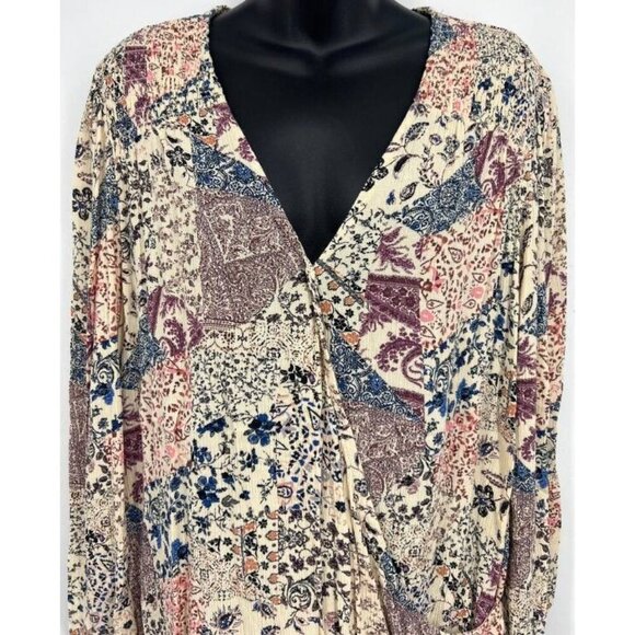 Knox Rose Women Boho Blouse Top Size Large L Pink Floral Long Sleeve V-Neck EUC - Picture 2 of 8